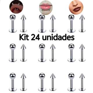 Kit 24 Piercing Labret Bolinha + Queixo Spike Aço Cirúrgico em Oferta na Shopee