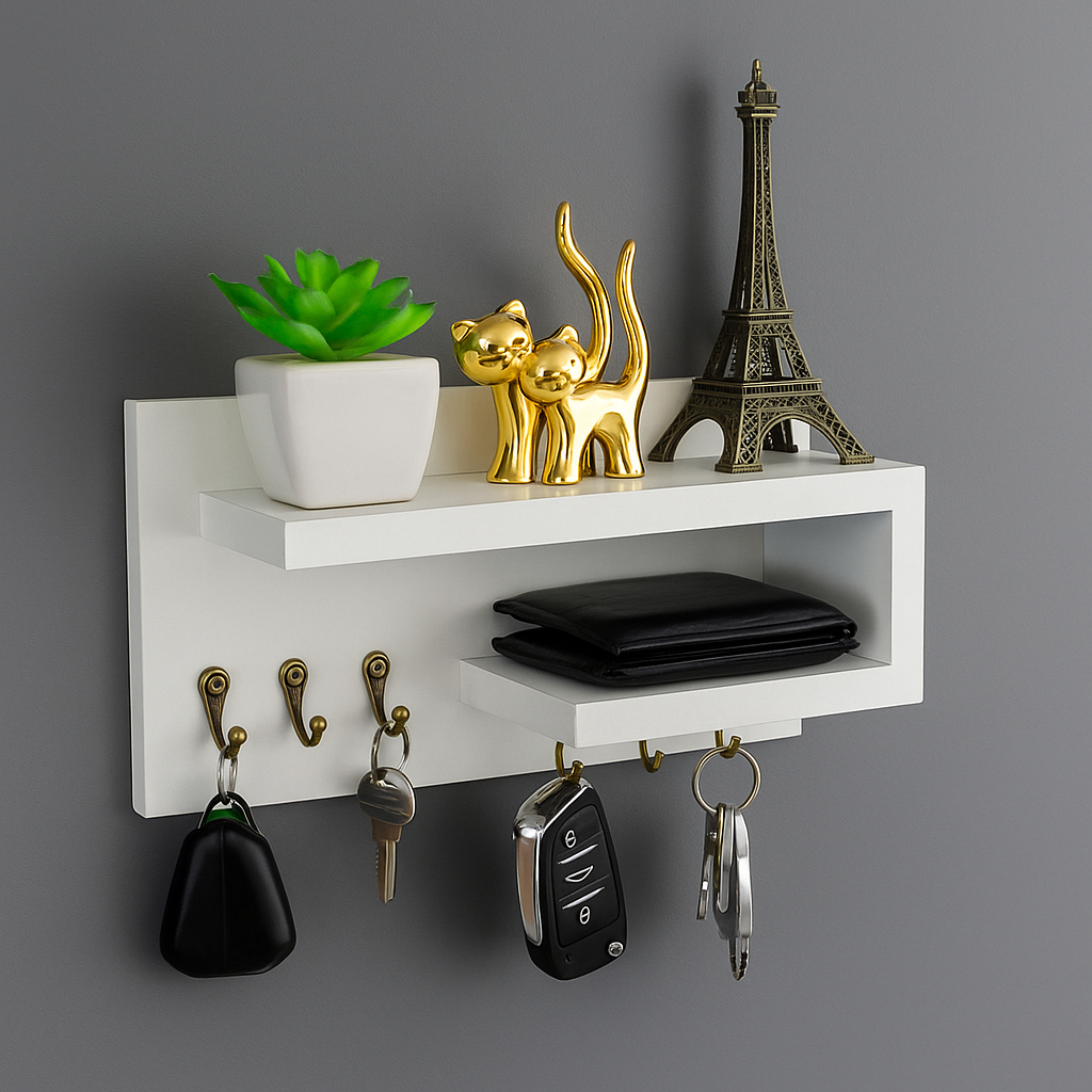 Suporte Porta Chaves Parede Multiuso Organizador Decorativo Mdf Celular Cartas Controles Hall de Entrada