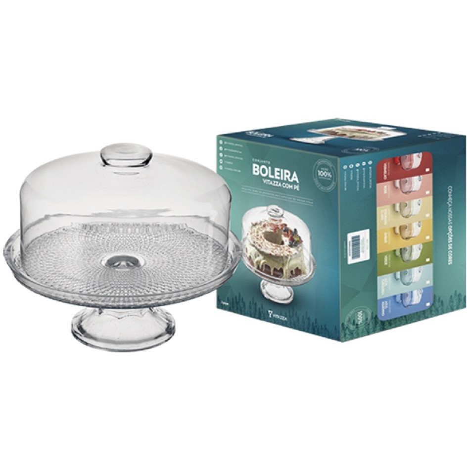 Conjunto Boleira Com Pé Base e Tampa De Vidro 28cm Porta Bolo Vitazza em Oferta na Shopee
