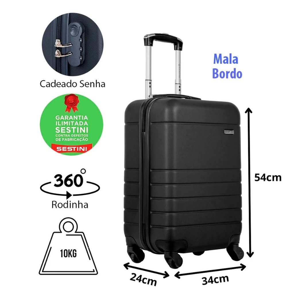 Mala Bordo Sestini Viagem Abs 360 10 Kg Cadeado