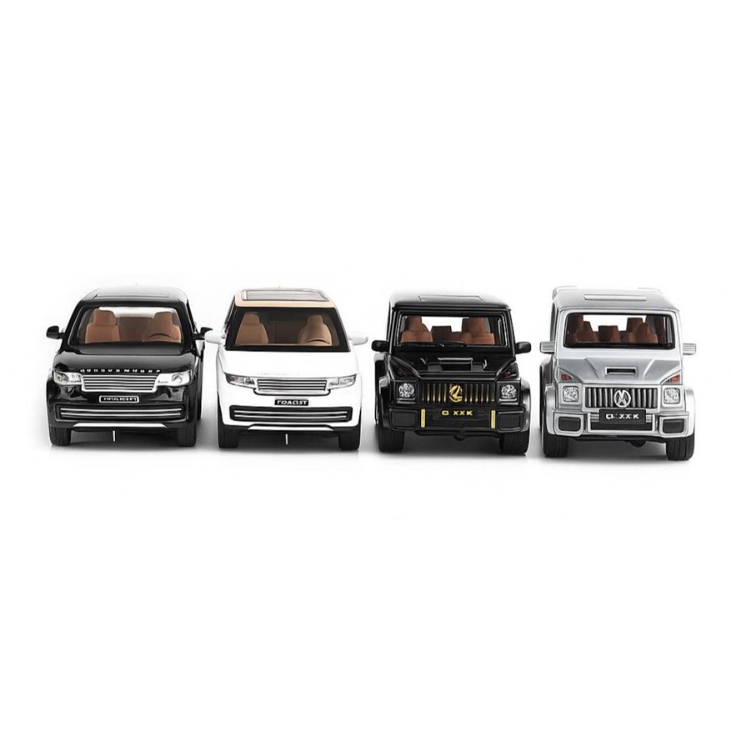 Carrinho Colecionável Luxo Miniatura Land Rover Range Rover 1:24 e Mercedes Benz AMG G63 1:32 Luz e Som Pull Back
