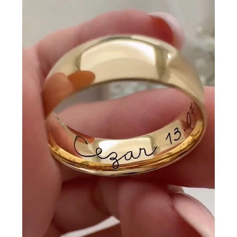 Par de Alianças 6mm Banhada Ouro18k Com Gravação A Laser Nome Casal