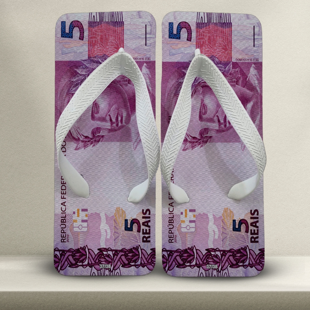Chinelo Quadrado Nota 5 Reais Masculino Estampa Dinheiro Engraçado Confortável Leve em Oferta na Shopee