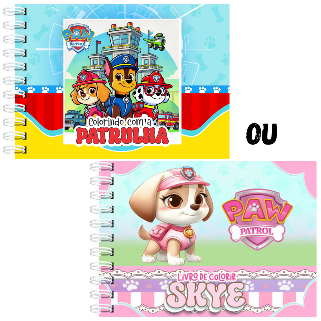 Livro de Colorir Patrulha Canina Capa Dura A5 50 Páginas 180g Holográfico