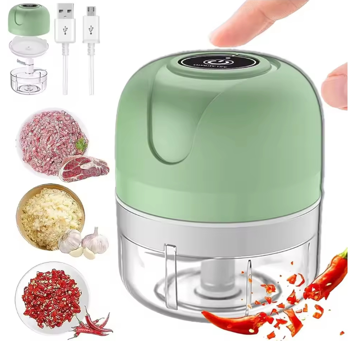 Mini Processador Elétrico de Alimentos Portátil com 3 lâminas de aço inox USB 250 ml Bivolt