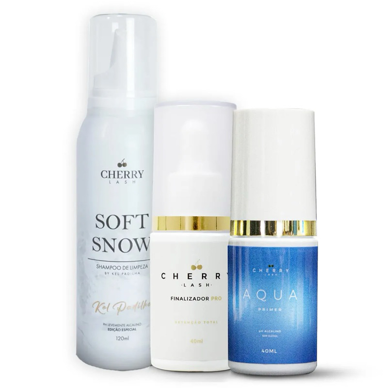 (3 itens)Kit retenção Cherry Lash (Espuma de limpeza Soft snow + Aqua Primer + Finalizador) Original