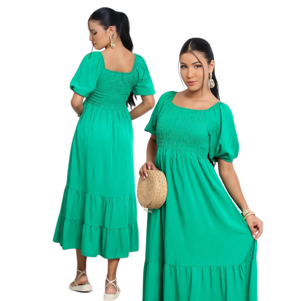 Vestido Mídi Ciganinha VISCOLINHO Casual Manga Curta Tendencia moda Evangélica
