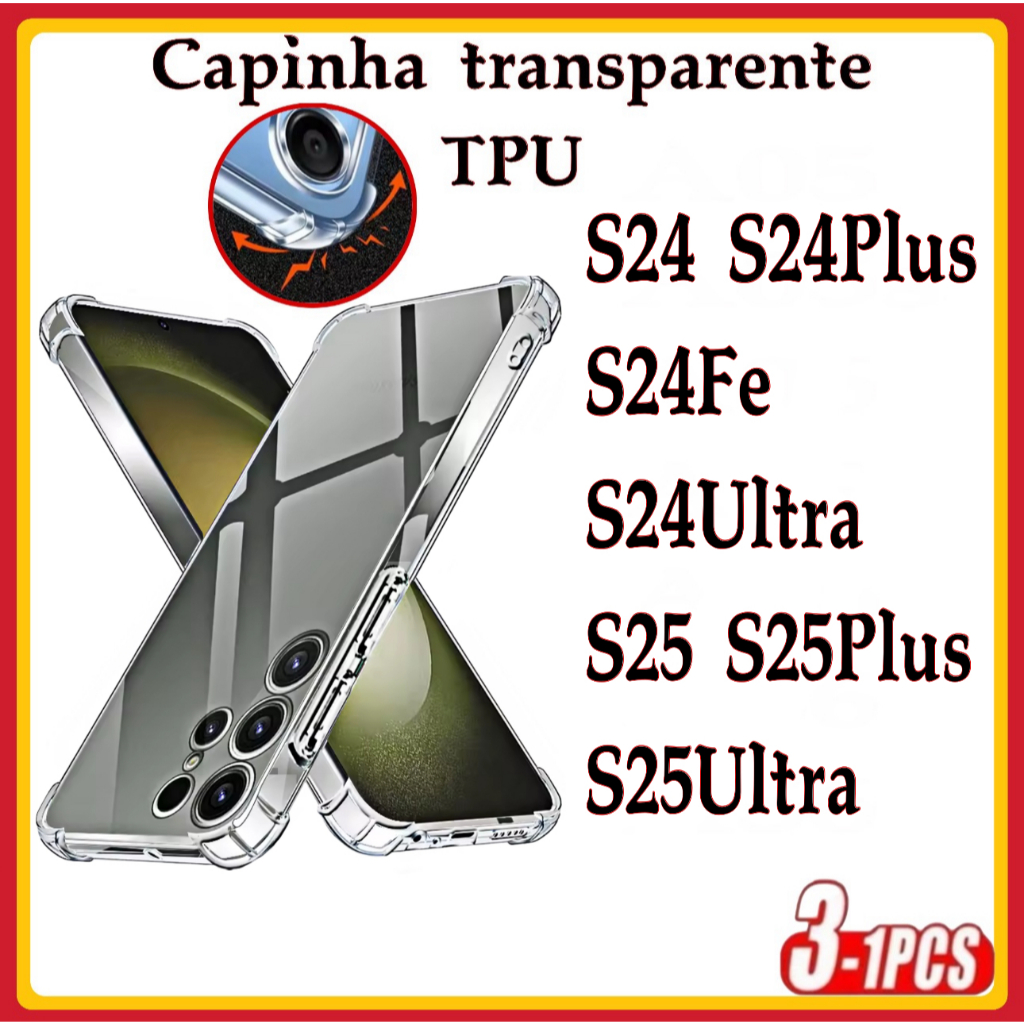 Capa transparente TPU capinha Anti Shock Impacto Samsung S24 S24FE S24PLUS S24ULTRA S25 S25PLUS S25ULTRA em Oferta na Shopee