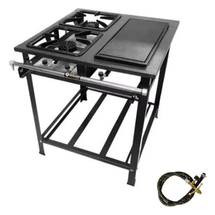 Fogão Fogareiro Industrial Duas 2 Bocas Com Chapa Alta Pressão Gourmet