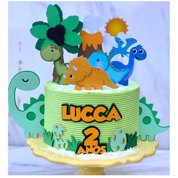 TOPO DE BOLO DINOSSAUROS ANIVERSÁRIO MESVERSÁRIO Topo de bolo, topper de bolo, festa de aniversário, temático, infantil