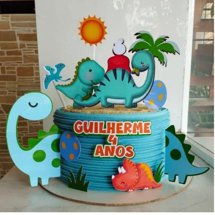 TOPO DE BOLO DINOSSAUROS 2 ANIVERSÁRIO MESVERSÁRIO Topo de bolo, topper de bolo, festa de aniversário, temático, infanti