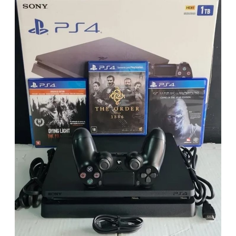 Console PS4 Slim 1tb Preto Semi Novo Impecável Completo na Caixa + Jogo