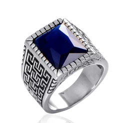 Anel da Prosperidade Formatura essencial Banhado a Prata com Pedra Azul