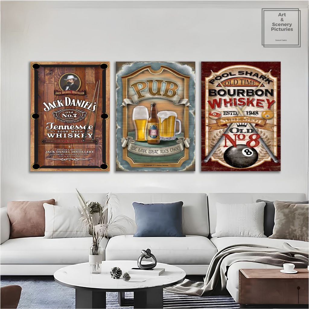 Detalhes do Quadro Decorativo Kit 3 Peças Bebidas Pub Temático Para Bar e Área de Lazer