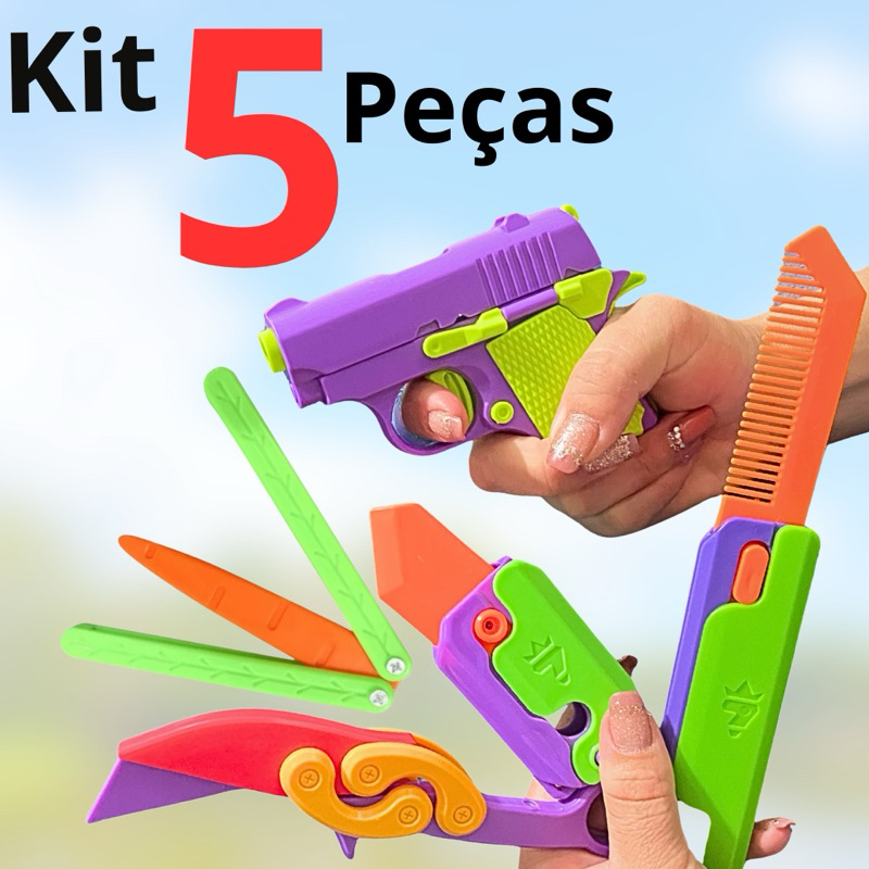 Kit 5 Peças Arminha Pistolinhas Faquinnhas Cenoura Ant Estresse Gravidade Alivio Anciedade Tiktok