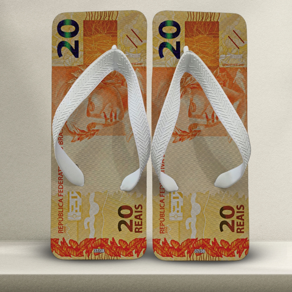 Chinelo Quadrado Nota 20 Reais Masculino Engraçado Meme Confortável Leve