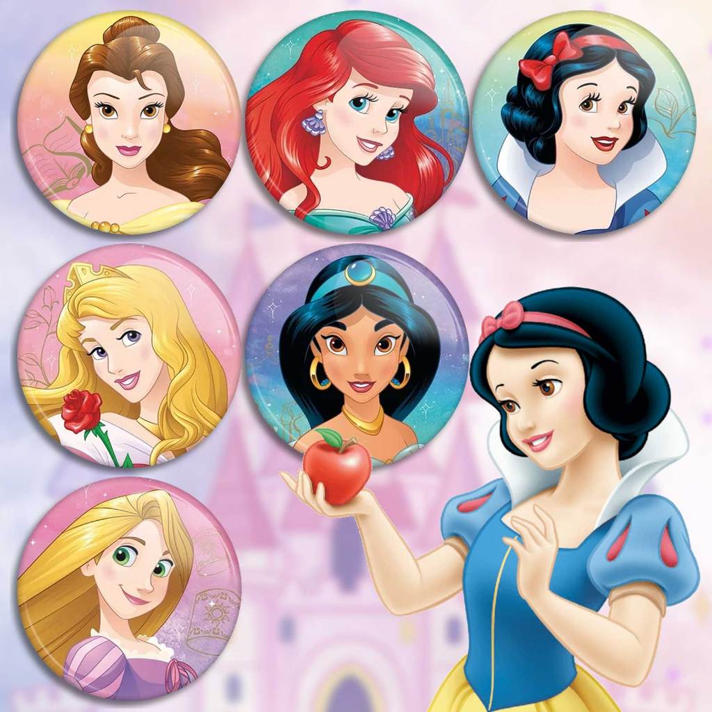 Botons Pincesas, kit com 6 broches princesas filmes animados