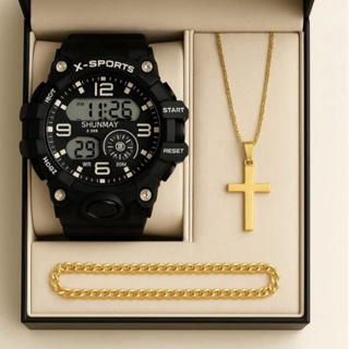 Kit Relógio Digital Masculino + Pulseira + Corrente – Robusto, Sport em Oferta na Shopee