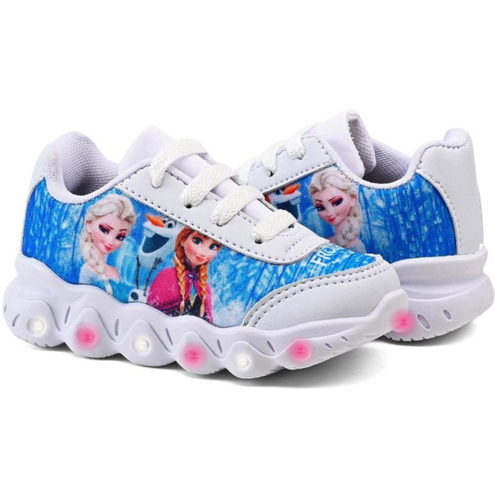 Tênis Infantil Menina Frozen Com Led Pisou Piscou Super Confortável e Leve