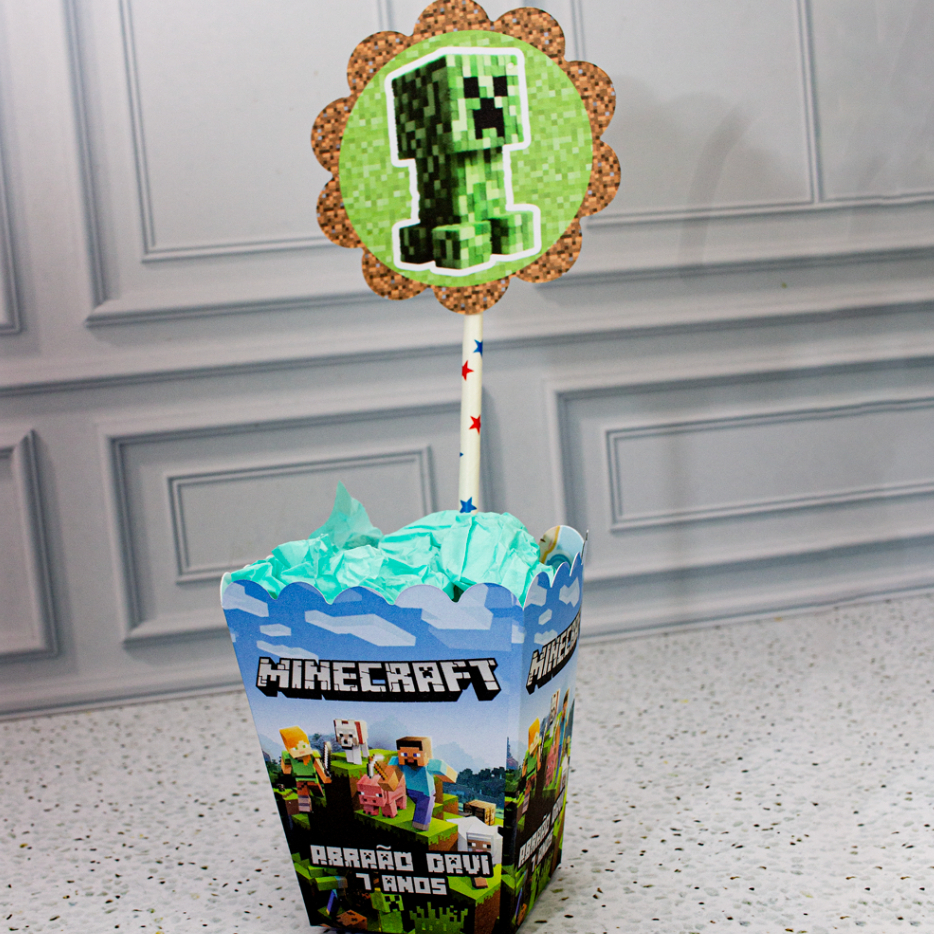 Centro de Mesa Cachepot MINECRAT JOGO- Lembrancinha e Decoração de festa - PEGUE E MONTE
