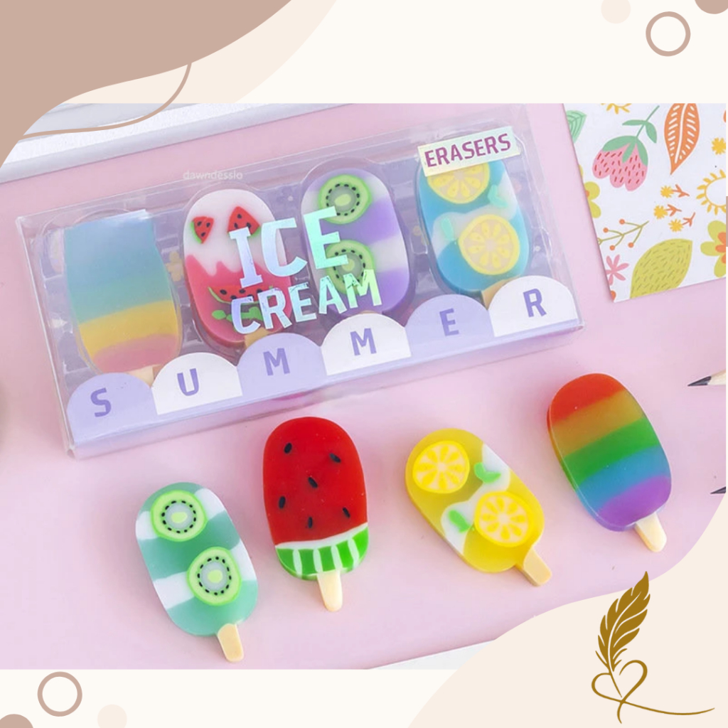 Kit com 4 Borrachas em Formato de Picolé – Tema Verão em Oferta na Shopee