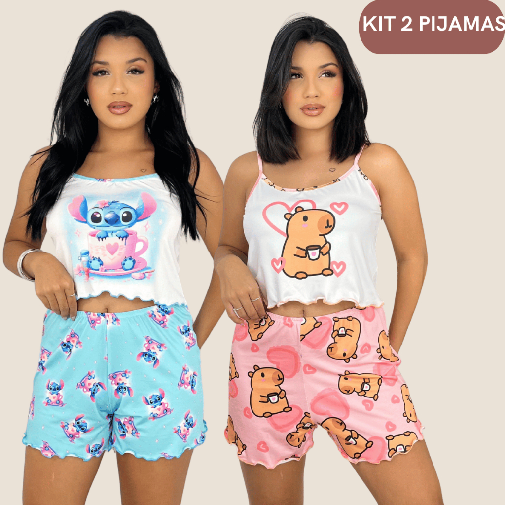 Kit 2 Baby doll Regata Alcinha Short Soltinho Tecido Leve Divertido em Oferta na Shopee