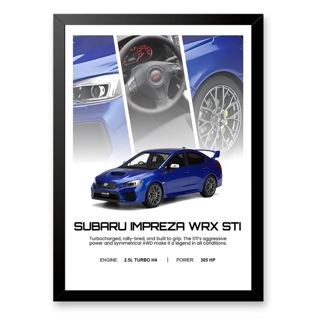 Quadro Decorativo Carro Esportivo Subaru Impreza WRX STI Com Moldura