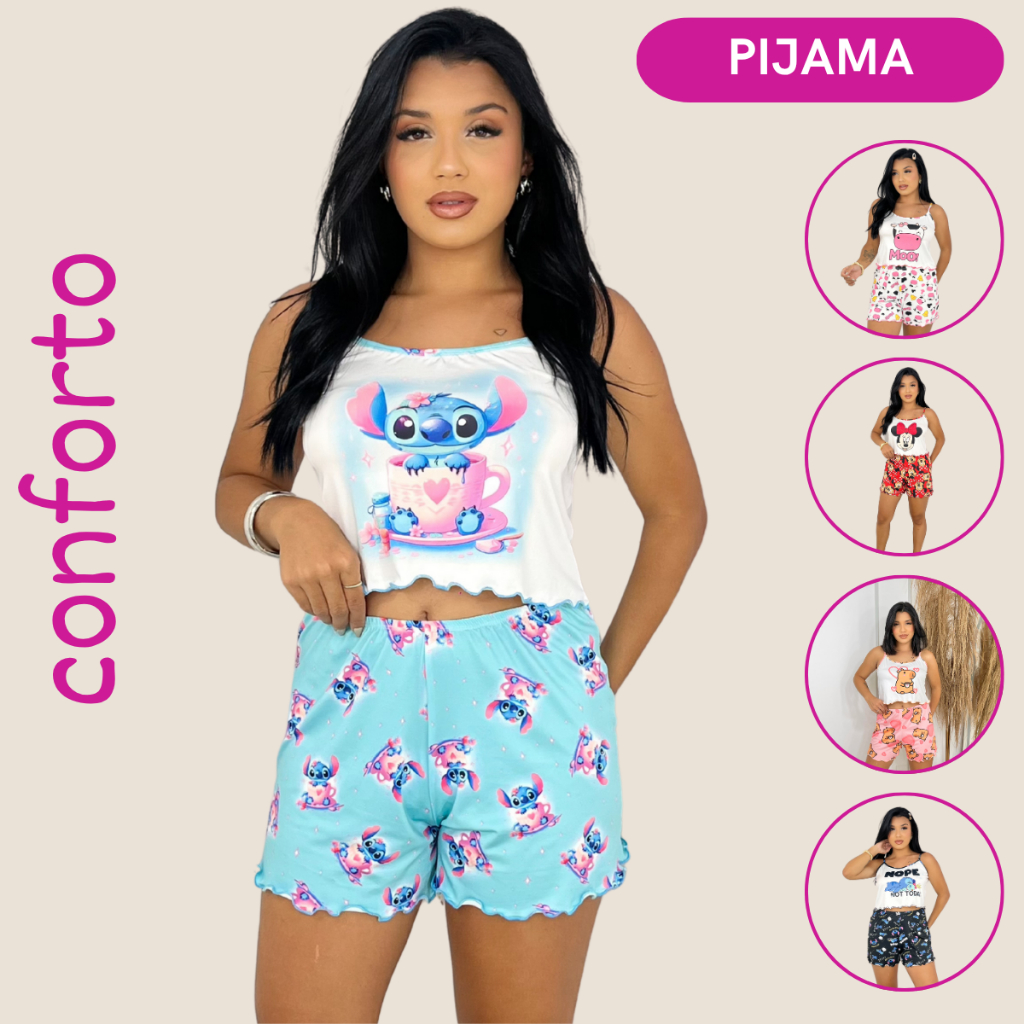 Pijama Feminino Frescor Liberdade Regata Short Confortável Estampado em Oferta na Shopee