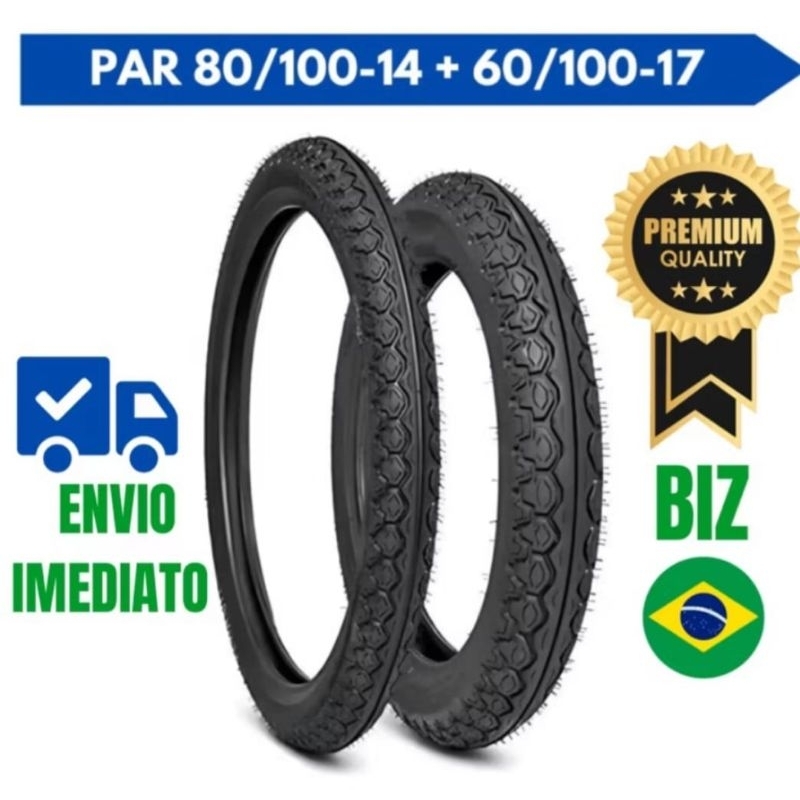 Par pneu moto ecológico borracha Vipal Biz dianteiro 60/100/17 e Traseiro 80/100/14 em Oferta na Shopee