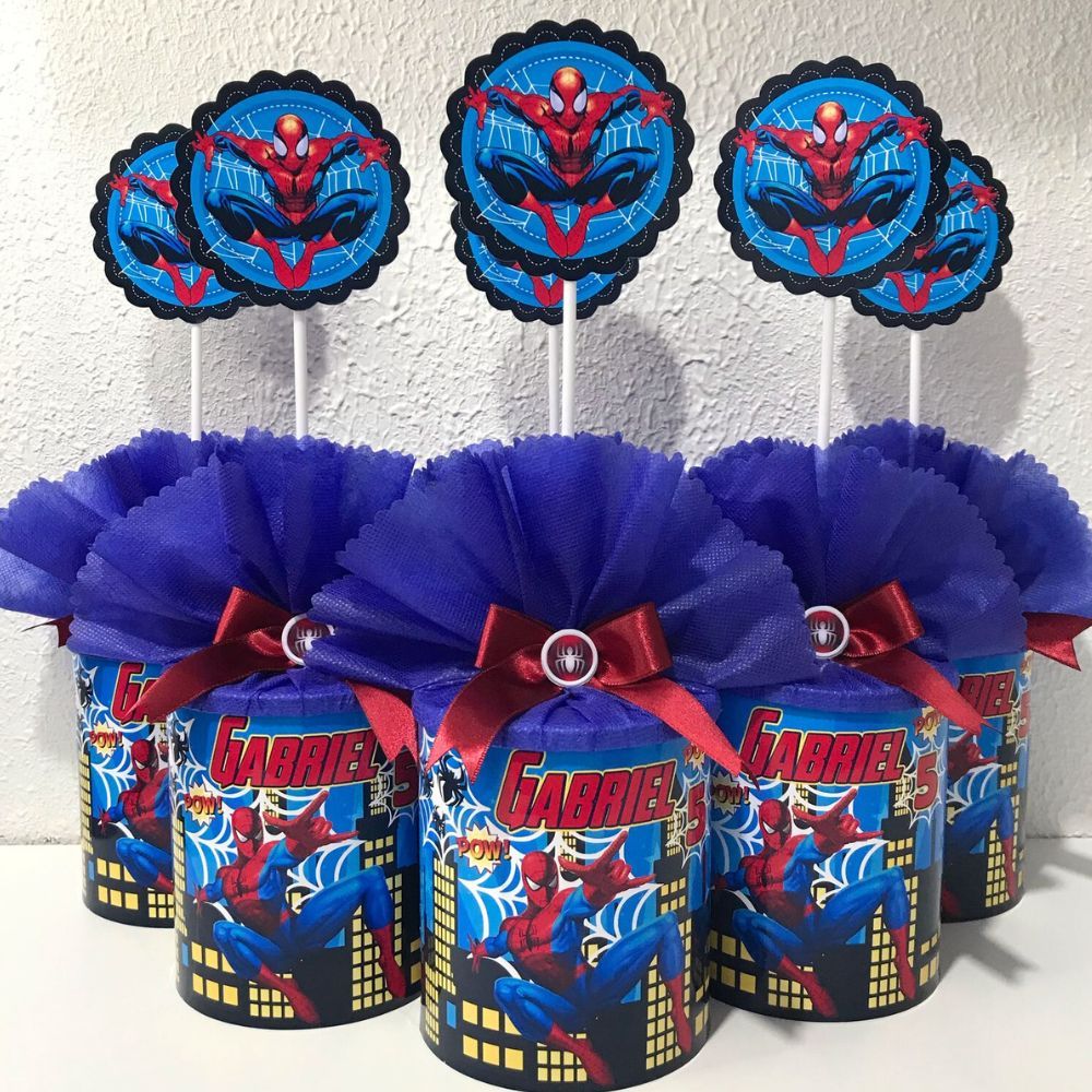 Centro de mesa Homem Aranha Básico sem haste/Lata personalizada homem aranha adulto