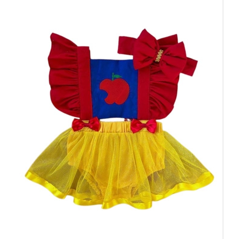 Detalhes do Jardineira Branca De Neve Mesversario Romper Bebê e Infantil, fantasia