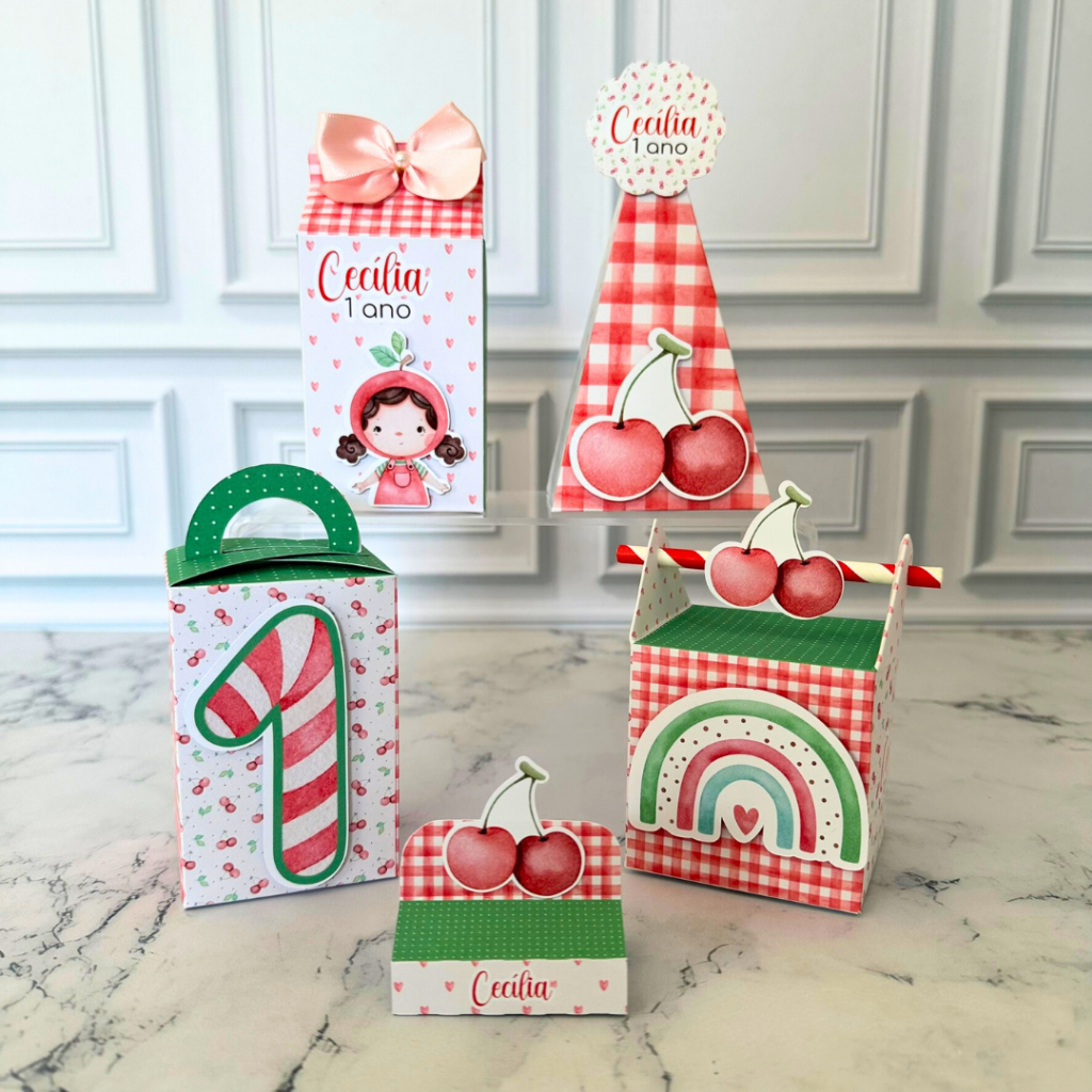Kit Festa - Lembrancinhas Personalizadas Cerejinha - Caixinhas Personalizadas - Papelaria Personalizada