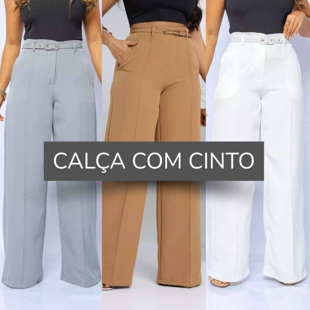 Loja do Bras Calça feminina Alfaiataria Social Elegante, moderno e terninho calça com cinto e bolso