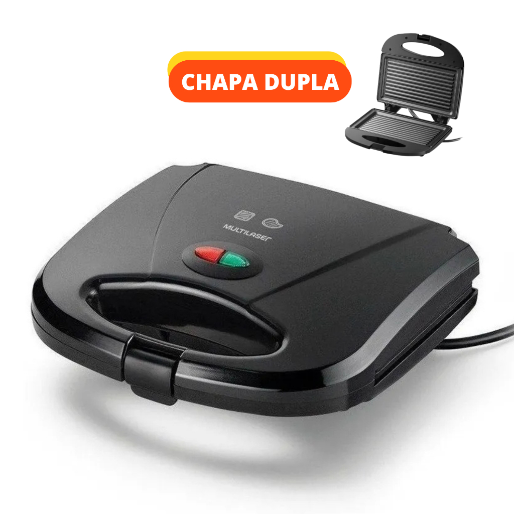 Sanduicheira MiniGrill Elétrica Chapa Antiaderente Dupla Ondulada CE043