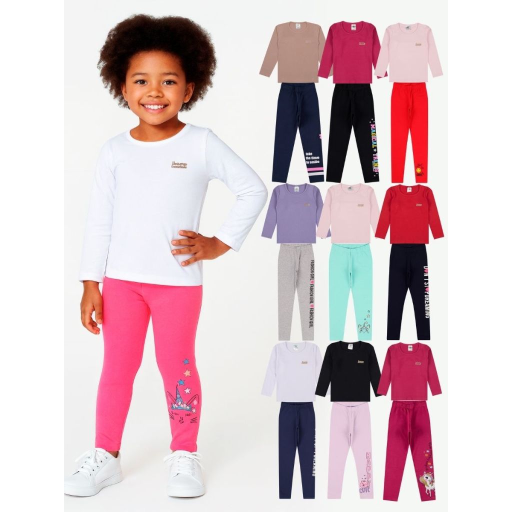 Kit 2, 6 ou 10 Peças Conjunto Blusa Manga longa e Legging Bebe Menina Infantil Roupas Bebe Infantil Inverno em Oferta na Shopee