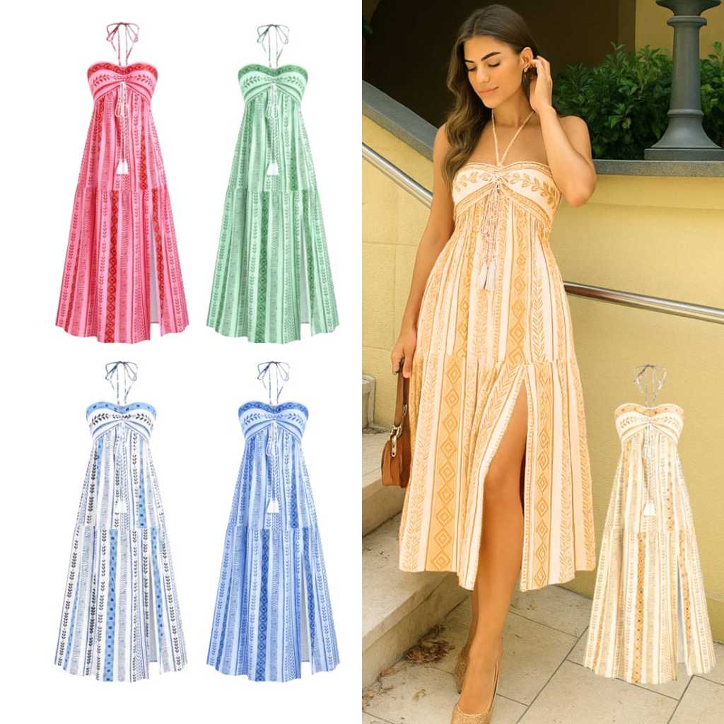 Vestido Tomara que Caia Boho Tribal em Crepinho | Flared, Sem Bojo, Elastex nas Costas em Oferta na Shopee