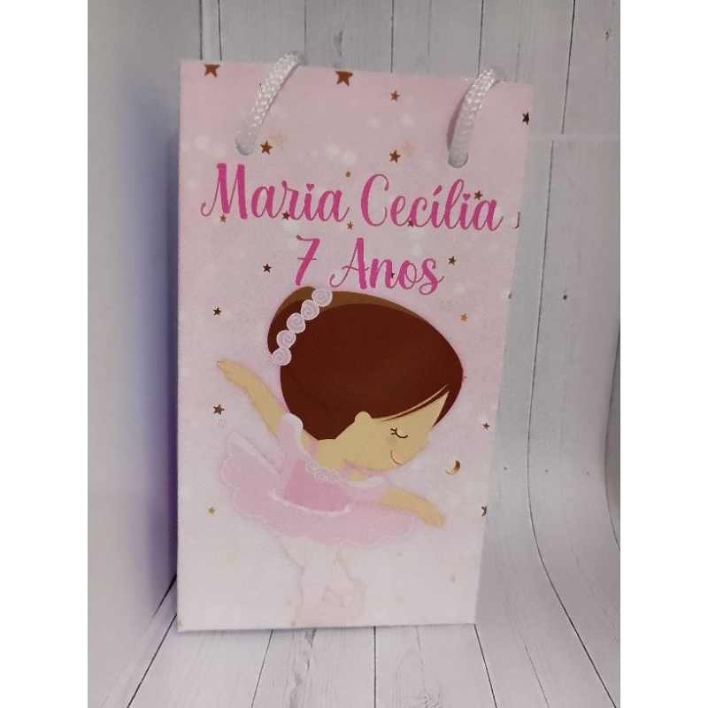 sacolinha personalizada PP lembrancinhas de aniversário infantil kit com 10 unidades bailarina