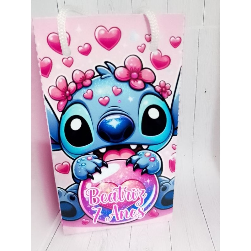 sacolinha personalizada PP lembrancinhas de aniversário infantil kit com 10 unidades Stitch TODOS OS TEMAS