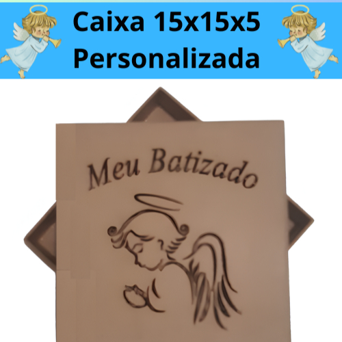 Caixas Convite 15x15x5 Presente Batizado em MDF Cores cru Personalizada, Madrinha Padrinho Lembrancinha caixa 15x15
