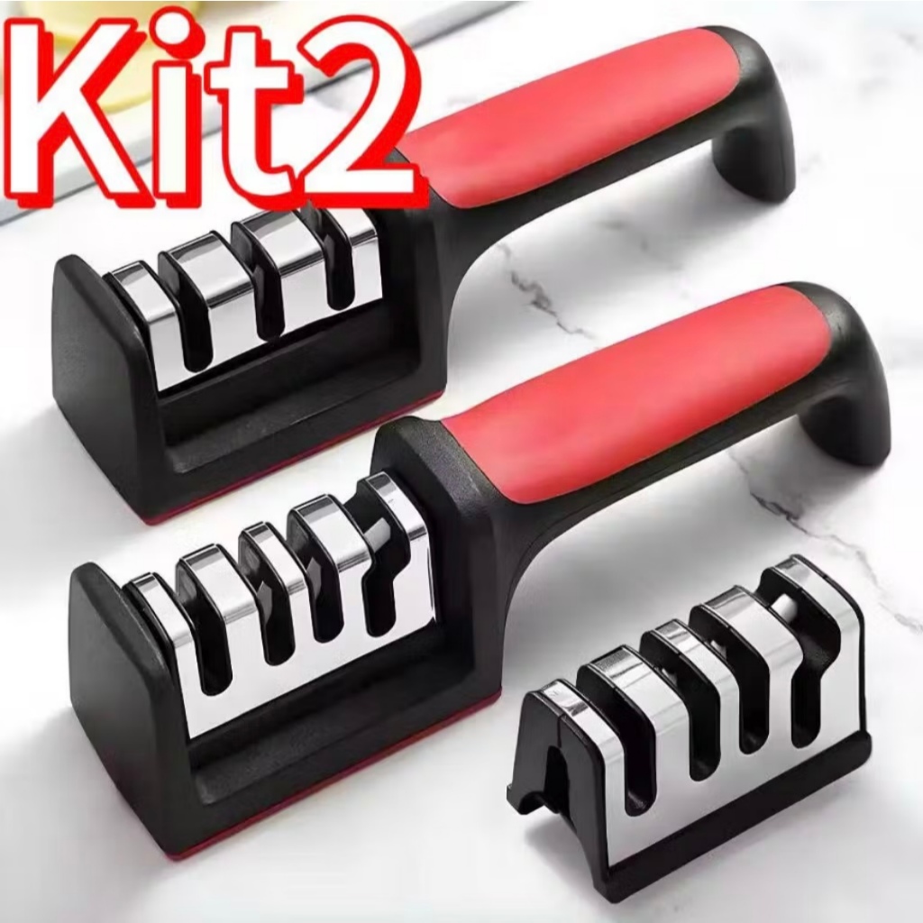 Kit 3 Afiador Amolador De Facas Em Aço Inox Com 3 Borda Profissional Base Emborrachado Promoção