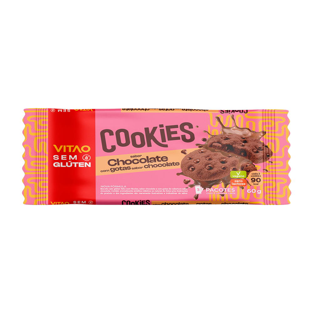 Detalhes do Cookies Chocolate Sem Glúten Vitao 60G - 3 Unidades
