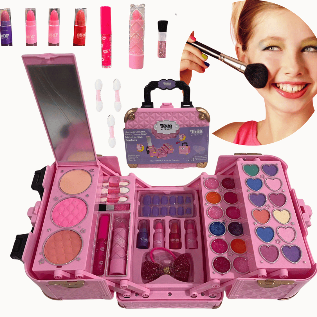 Maleta Maquiagem Make Presente Paleta Sombras Batom Brilho Gloss Menina Jovem Adolescente Criança