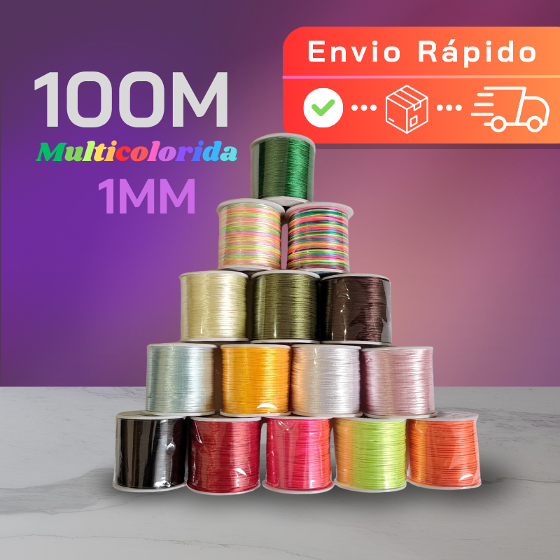 Fio de Cetim Linha Varias Cores Cordão Rabo de Rato Rolo Com 100 metros 1mm em Oferta na Shopee