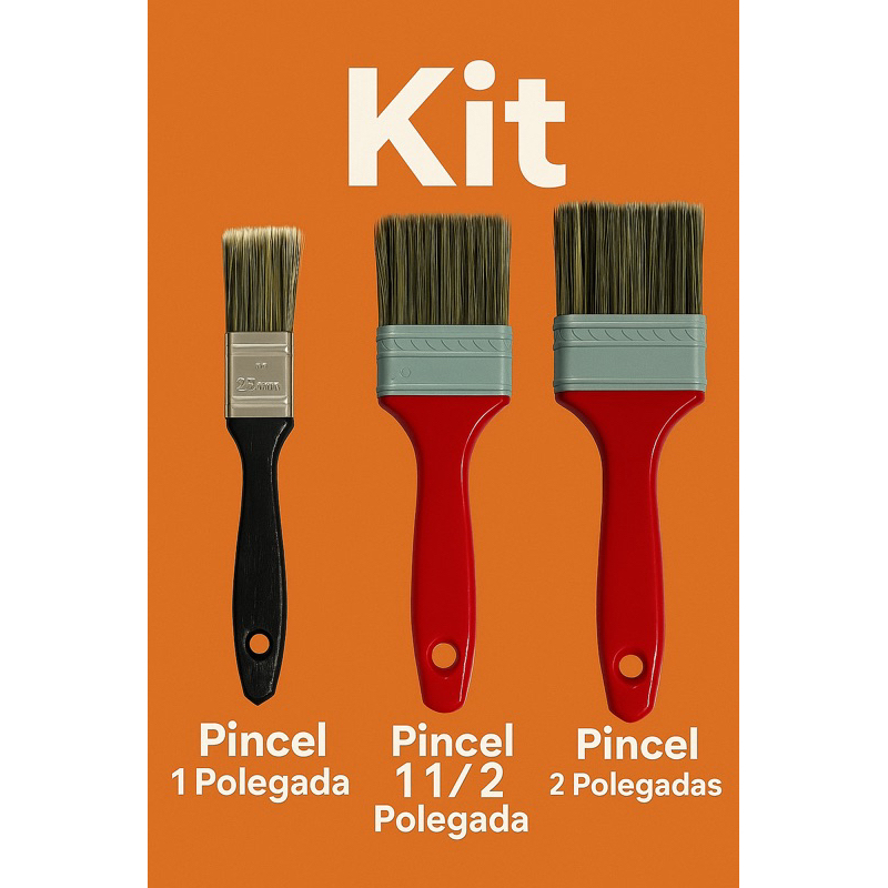 Kit 3 Pincéis trincha para Pintura 1”, 1½” e 2”
