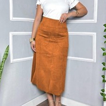 Saia Lisa Evangelica Femenino 2 Bolsos na Frente Tecido Scuba Suede Ziper Invisível Atrás Elegante em Oferta na Shopee