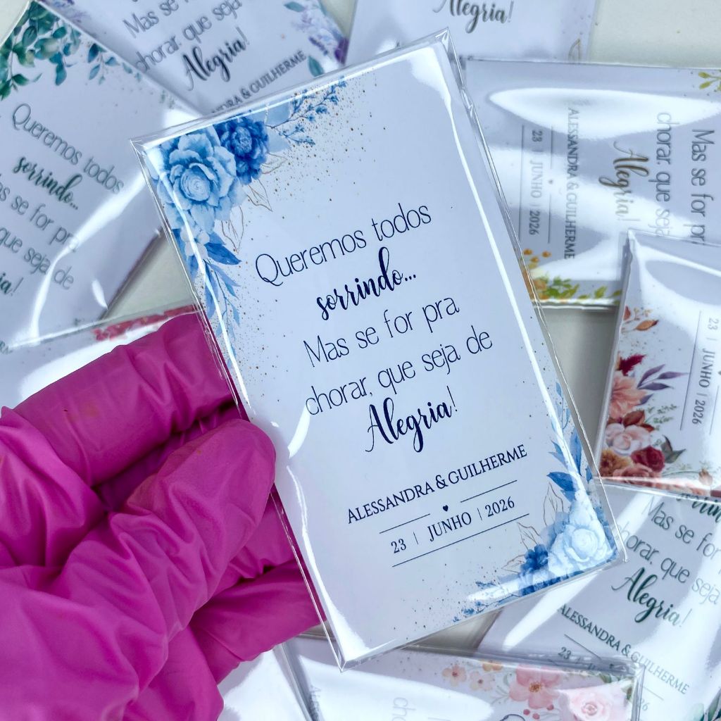 Lenços Lágrimas de alegria casamento/aniversário personalizada - 20, 30, 40, 50, 60, 70 e 80 un em Oferta na Shopee