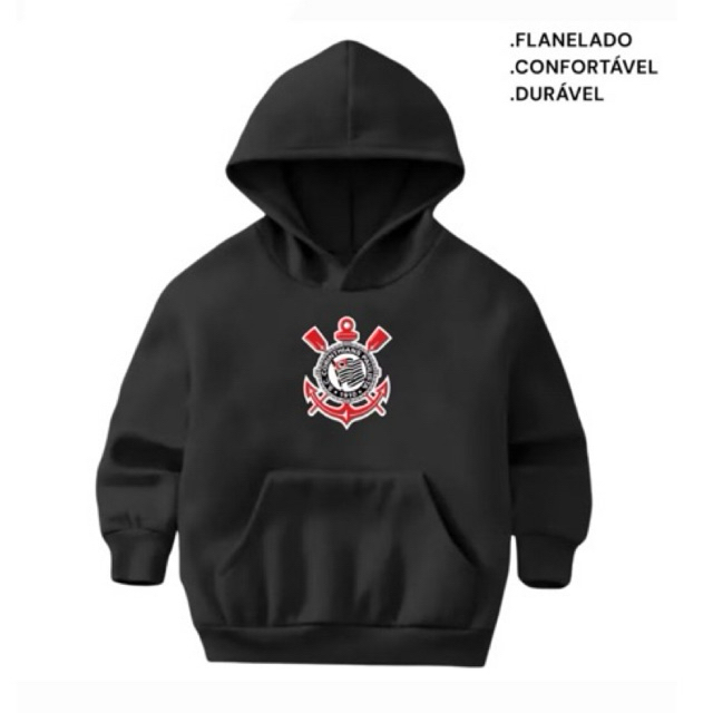 Moletom Infantil Flanelado Canguru Blusa Quentinha Casaco Corinthians Estampado Desenho Frase Time