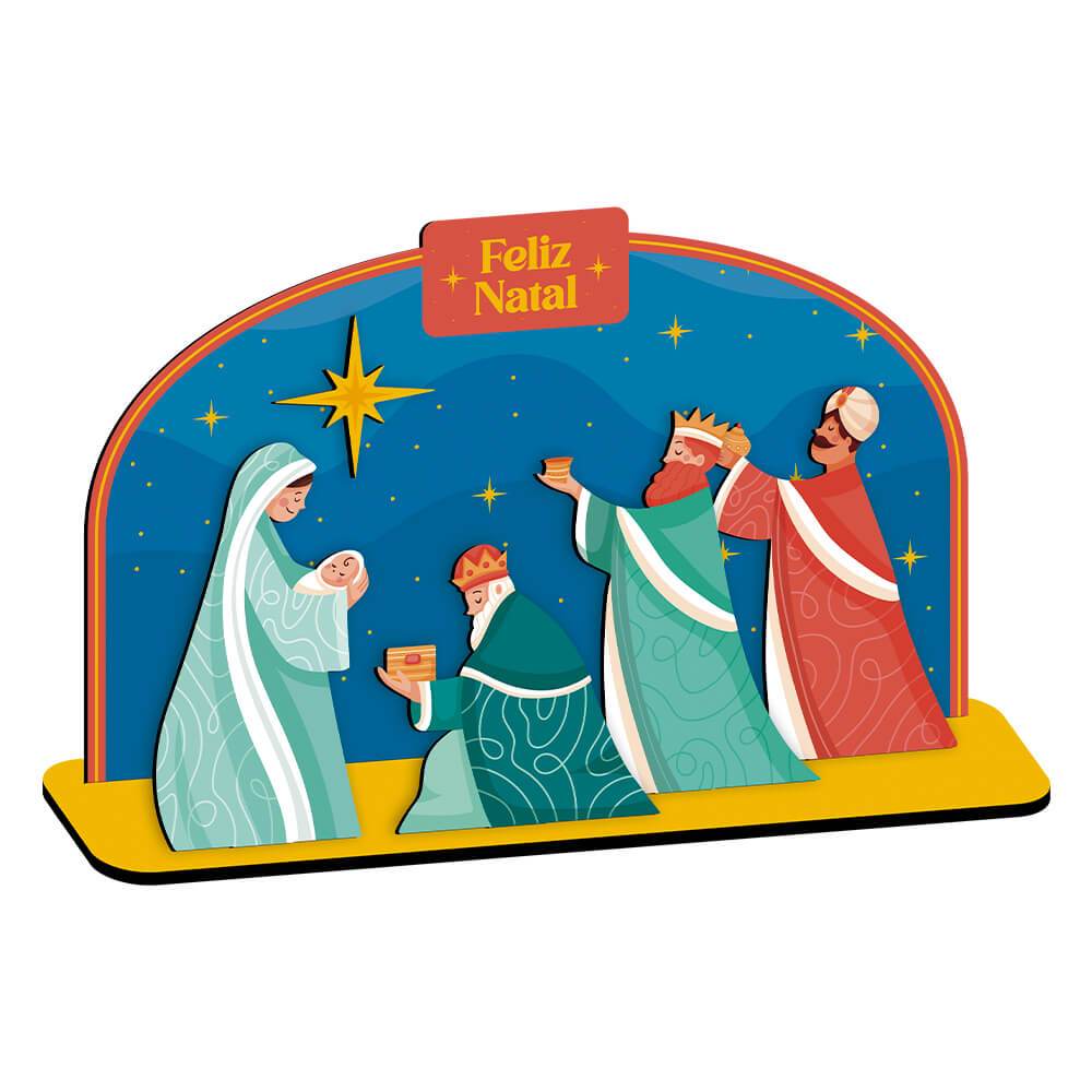 Natal - Placa Decorativa para Mesa - 6 Peças - Presépio os 3 Reis Magos