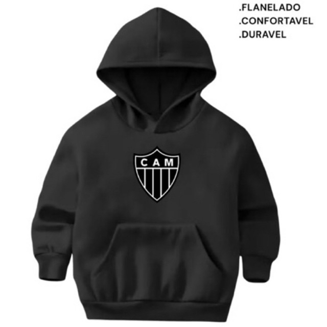 Moletom Infantil Flanelado Canguru Blusa Quentinha Casaco Galo Estampado Atletico Mineiro Times