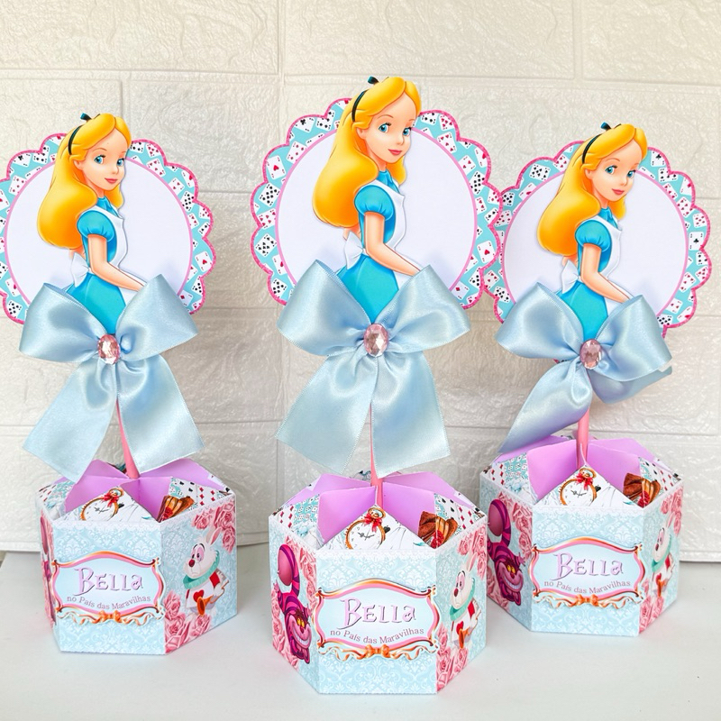 Centro de Mesa personalizado| caixa sextavada centro de mesa Alice no país das maravilhas